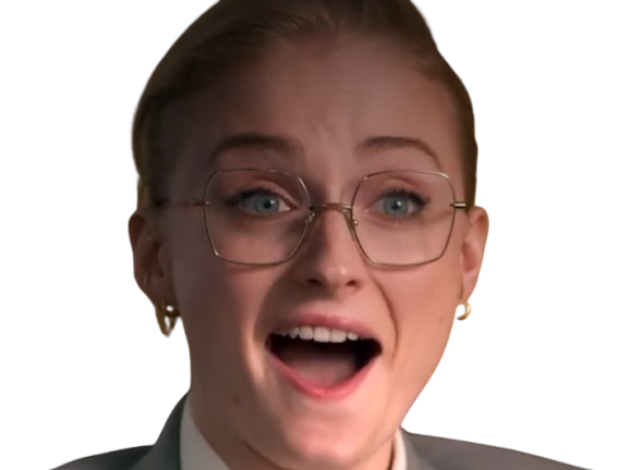 Sticker sophie turner secretaire lunettes blonde cheveux attaches 2026 femme actrice trentaine trentenaire par PubliusOvidius