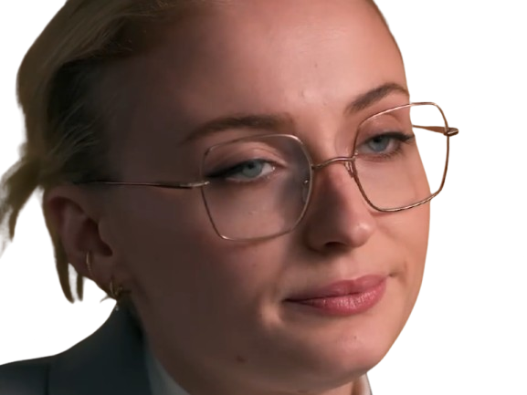 Sticker sophie turner secretaire lunettes blonde cheveux attaches 2026 femme actrice trentaine trentenaire par PubliusOvidius