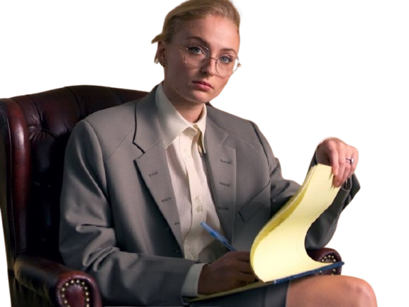 Sticker sophie turner secretaire lunettes blonde cheveux attaches 2026 femme actrice trentaine trentenaire par PubliusOvidius