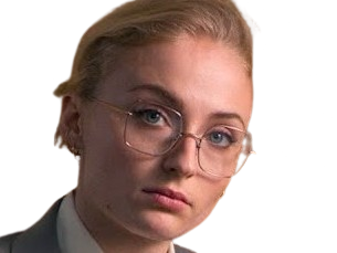 Sticker sophie turner secretaire lunettes blonde cheveux attaches 2026 femme actrice trentaine trentenaire par PubliusOvidius