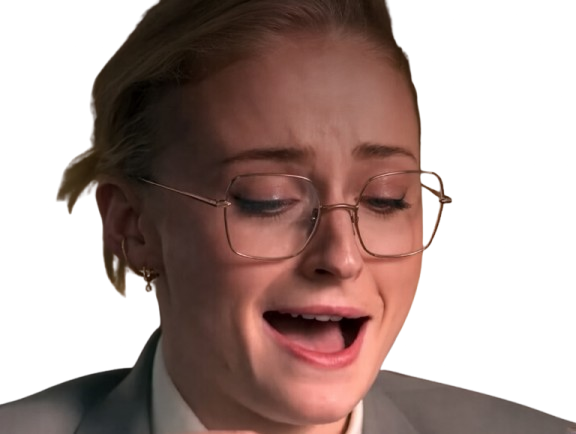 Sticker sophie turner secretaire lunettes blonde cheveux attaches 2026 femme actrice trentaine trentenaire par PubliusOvidius