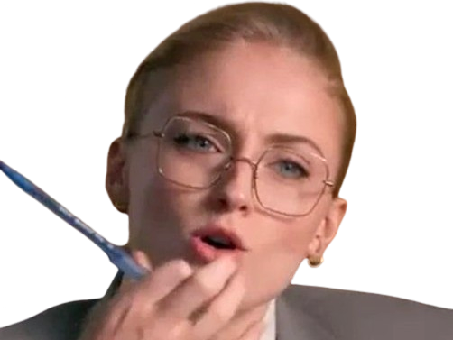Sticker sophie turner secretaire lunettes blonde cheveux attaches 2026 femme actrice trentaine trentenaire par PubliusOvidius