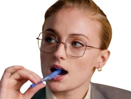 Sticker sophie turner secretaire lunettes blonde cheveux attaches 2026 femme actrice trentaine trentenaire par PubliusOvidius