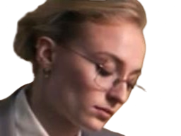 Sticker sophie turner secretaire lunettes blonde cheveux attaches 2026 femme actrice trentaine trentenaire par PubliusOvidius