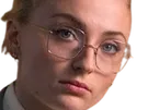 sophie turner secretaire lunettes blonde cheveux attaches 2026 femme actrice trentaine trentenaire