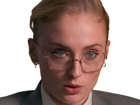 Sticker sophie turner secretaire lunettes blonde cheveux attaches 2026 femme actrice trentaine trentenaire par PubliusOvidius