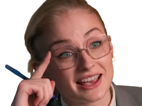Sticker sophie turner secretaire lunettes blonde cheveux attaches 2026 femme actrice trentaine trentenaire par PubliusOvidius