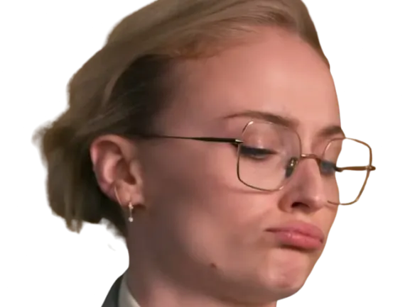 Sticker sophie turner secretaire lunettes blonde cheveux attaches 2026 femme actrice trentaine trentenaire par PubliusOvidius