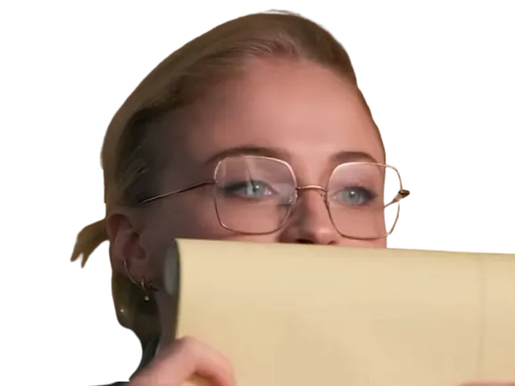 Sticker sophie turner secretaire lunettes blonde cheveux attaches 2026 femme actrice trentaine trentenaire par PubliusOvidius
