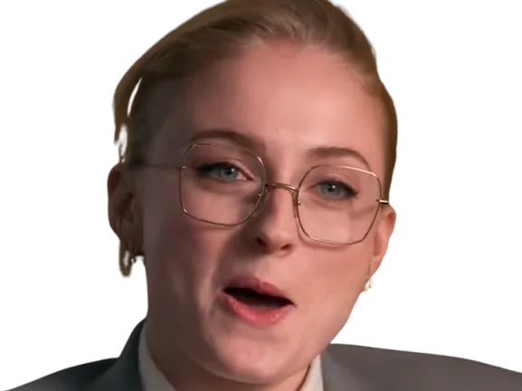 Sticker sophie turner secretaire lunettes blonde cheveux attaches 2026 femme actrice trentaine trentenaire par PubliusOvidius