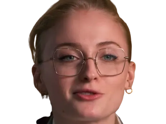 Sticker sophie turner secretaire lunettes blonde cheveux attaches 2026 femme actrice trentaine trentenaire par PubliusOvidius
