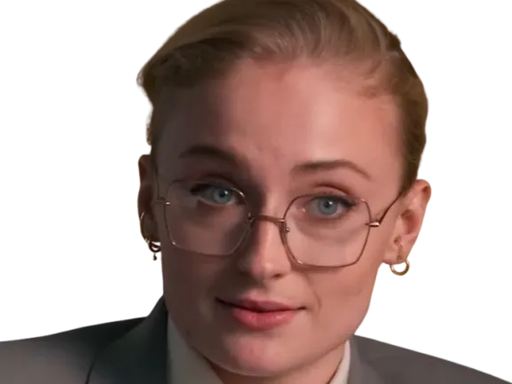 Sticker sophie turner secretaire lunettes blonde cheveux attaches 2026 femme actrice trentaine trentenaire par PubliusOvidius