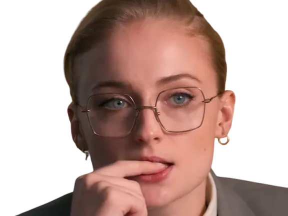 Sticker sophie turner secretaire lunettes blonde cheveux attaches 2026 femme actrice trentaine trentenaire par PubliusOvidius