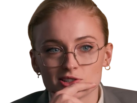 Sticker sophie turner secretaire lunettes blonde cheveux attaches 2026 femme actrice trentaine trentenaire par PubliusOvidius