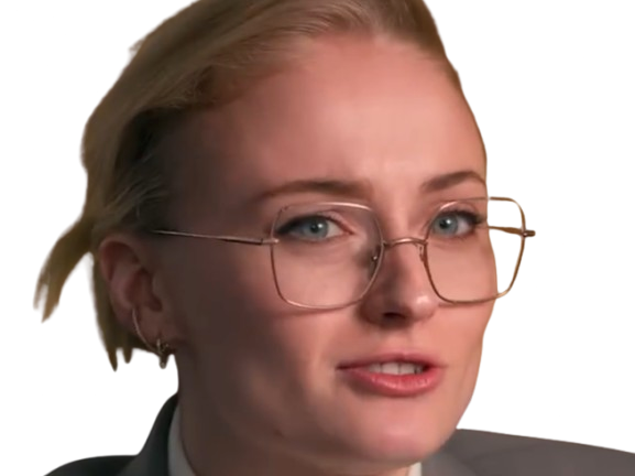 Sticker sophie turner secretaire lunettes blonde cheveux attaches 2026 femme actrice trentaine trentenaire par PubliusOvidius