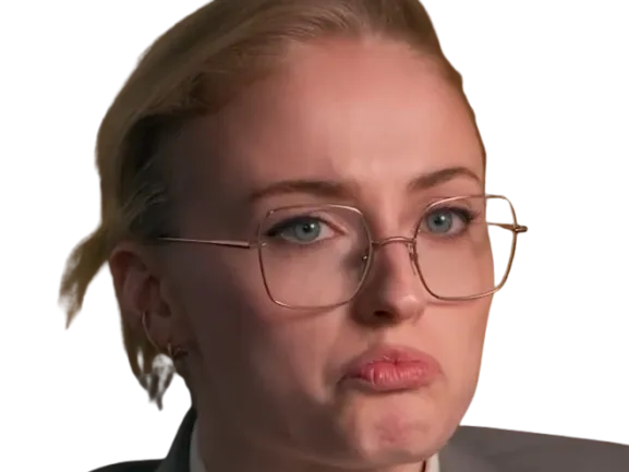 Sticker sophie turner secretaire lunettes blonde cheveux attaches 2026 femme actrice trentaine trentenaire par PubliusOvidius