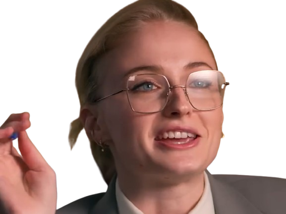 Sticker sophie turner secretaire lunettes blonde cheveux attaches 2026 femme actrice trentaine trentenaire par PubliusOvidius