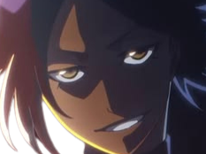 Sticker yoruichi shihouin bleach cheveux pourpre violet yeux jaune ambre desdemone dess fic bloop par Bl0op