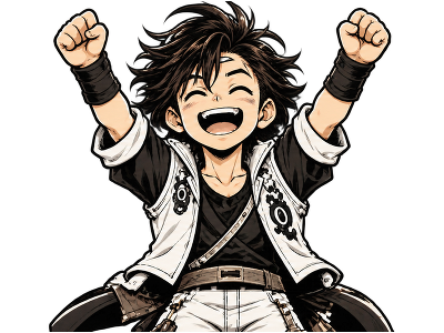 Sticker anime manga jvc homme victoire gagne celebration heureux triomphe par shemsou-hor