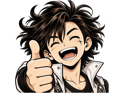 Sticker sutsugua anime manga jvc homme pouce bravo ok validation heureux par shemsou-hor