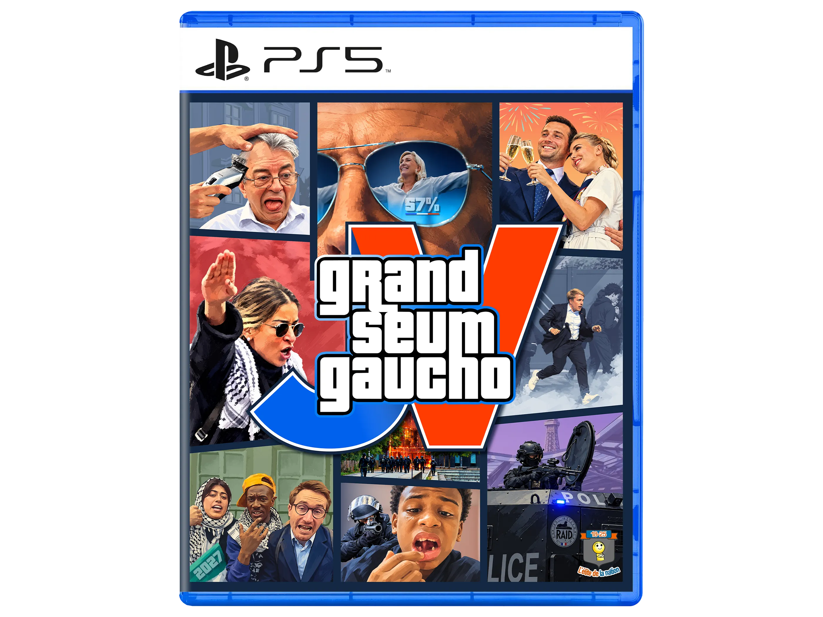 Sticker gta seum lfi gauche gaucho melenchon mlp macron 2027 jeu video ps5 2026 bardella jaquette par Madza