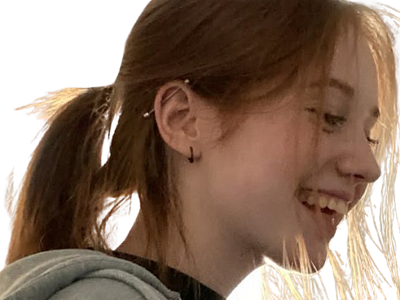 Sticker rigole de profil fille femme meuf mignonne rire rit joyeuse contente genee timide happy knifos par Knifos