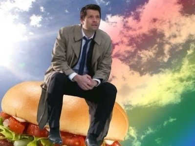 Sticker castiel supernatural paradis ciel voler fly burger hamburger arcenciel merveilleux paisible voyage voyager dieu macdo par XDREAD