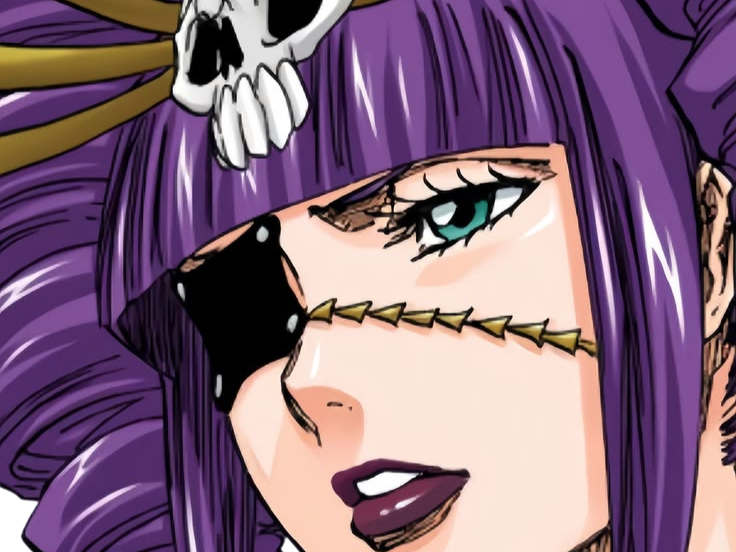 Sticker katen kyokotsu bleach cheveux violet yeux vert bandeau frange crane fic bloop par Bl0op