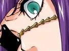 katen kyokotsu bleach cheveux violet yeux vert bandeau frange crane fic bloop