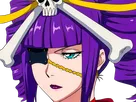 katen kyokotsu bleach cheveux violet yeux vert bandeau frange crane fic bloop