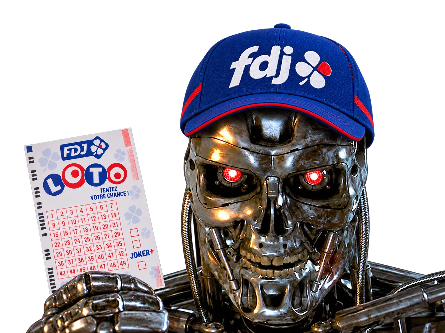 Sticker terminator ia ai fiston laverited robot fdj odess loto ticket casquette sable par Percevalois