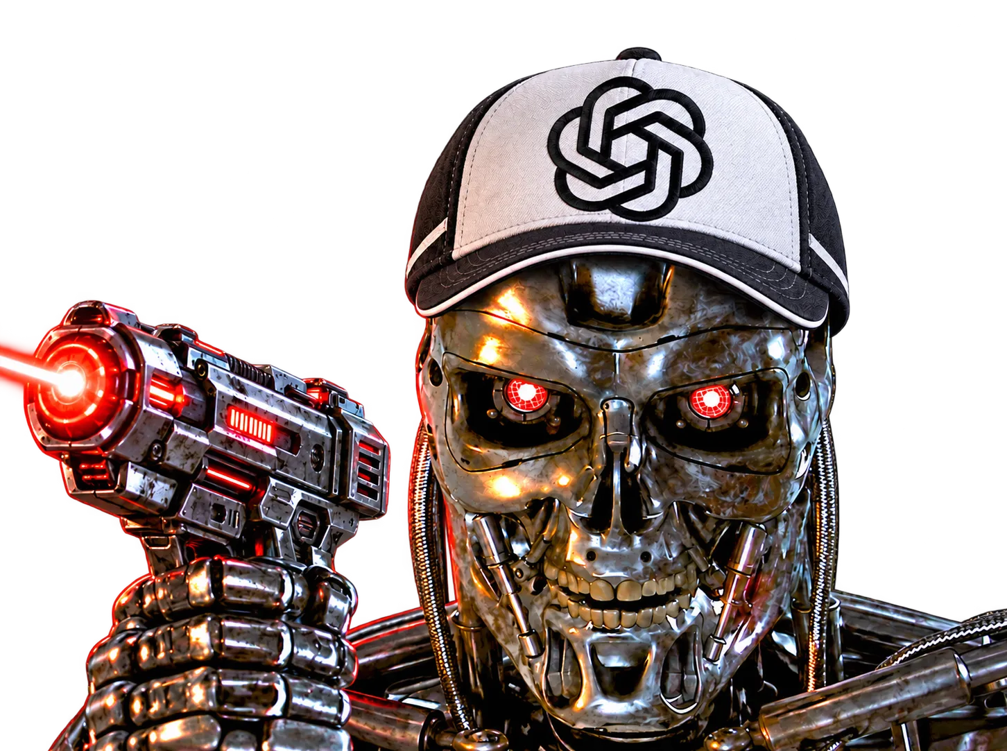 Sticker terminator ia ai fiston laverited robot ticket casquette sable openai open pistolet laser par Percevalois