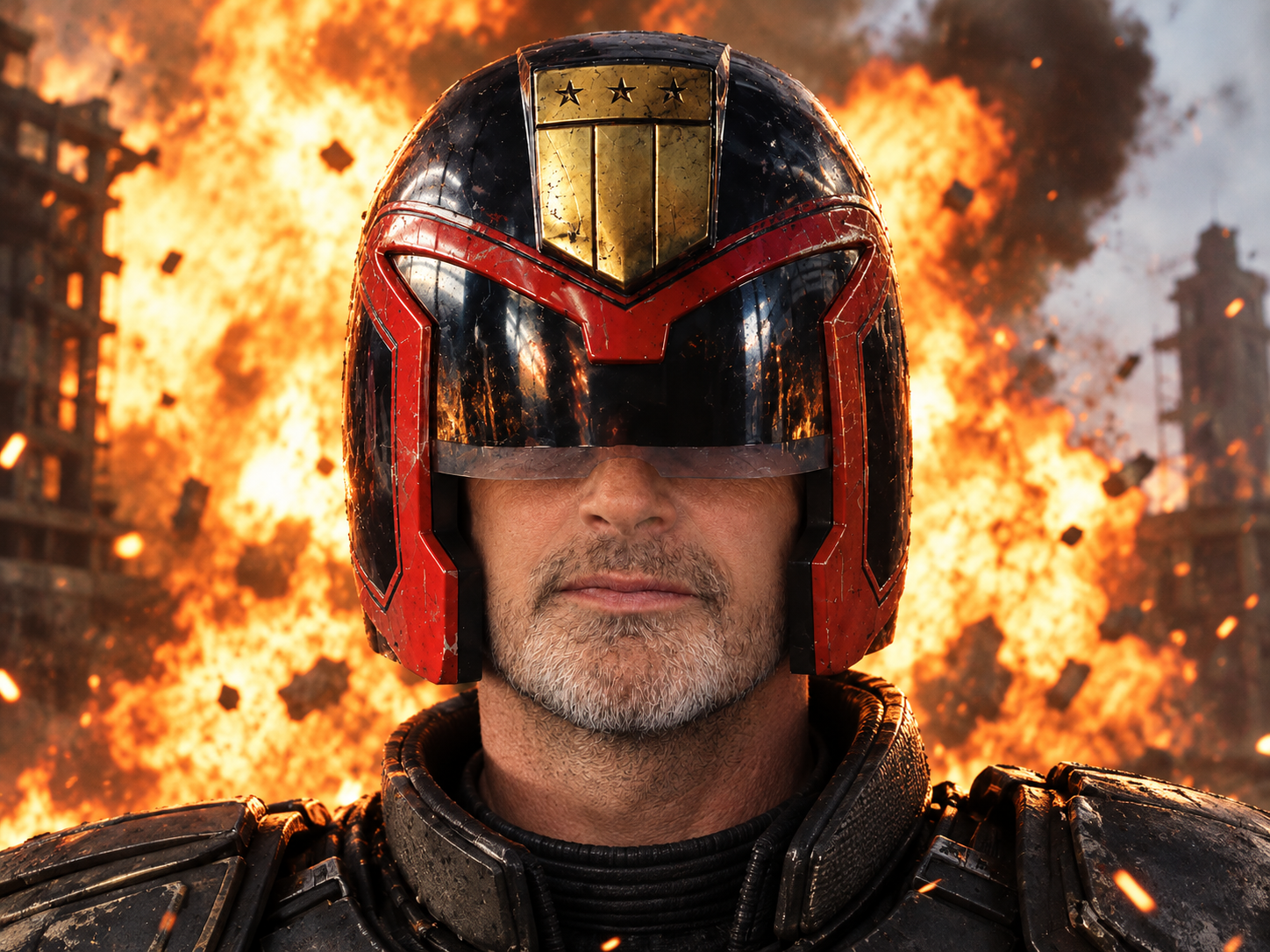 Sticker dredd judge juge culte cinema casque police jugement ordre paix loi explosion chaos mads mikkelsen par XDREAD