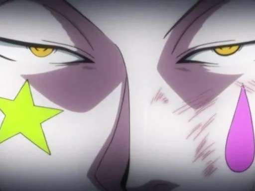 Sticker hisoka morou hunter x cheveux rouge yeux jaune tatouages clown isaac netero fic bloop par Bl0op
