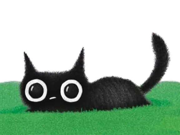 Sticker chat tout plat noir dessin couche mignon cat chaton anime black chatte herbe gazon knifos par Knifos