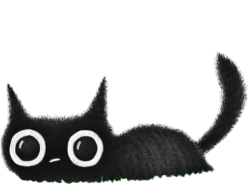Sticker chat tout plat noir dessin couche mignon cat chaton anime black chatte grands yeux knifos par Knifos