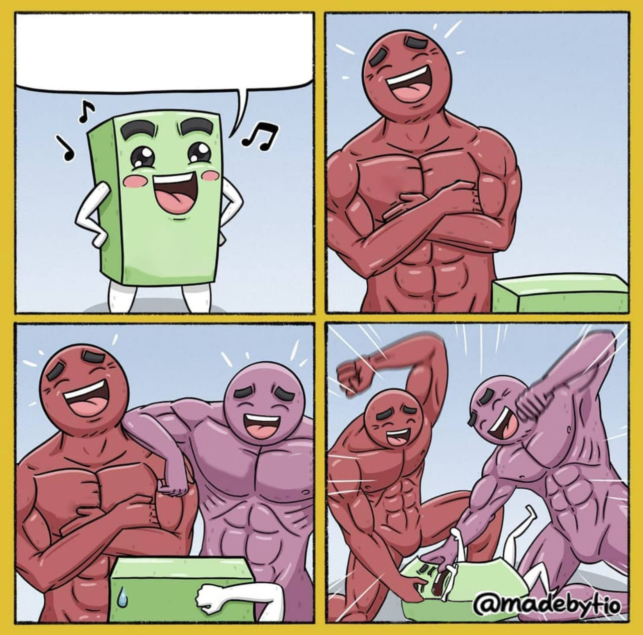 Sticker template meme guy getting beat up madebytio muscles bd frappe tabasse passe a tabac violence chaud lapin 4 cases agression bagarre humour par risibot