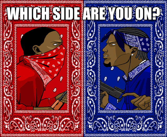 Sticker template meme which side are you on crips bloods gang rouge bleu bandana camp choix lutte rue quel camp ennemis par risibot