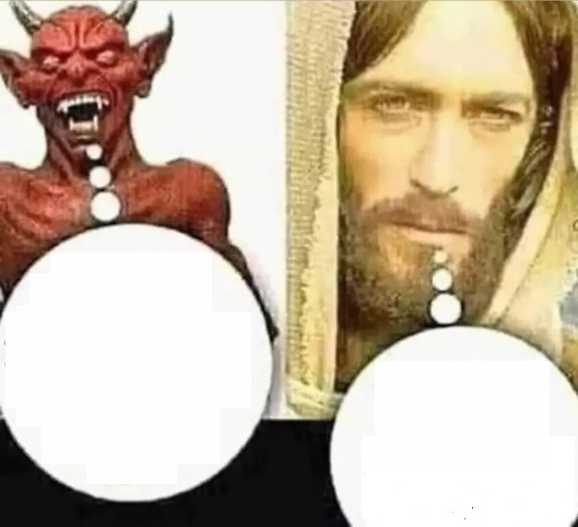 Sticker template meme my child will jesus diable satan enfant religion croyance bulle de pensee dieu choix debat demon pensee par risibot