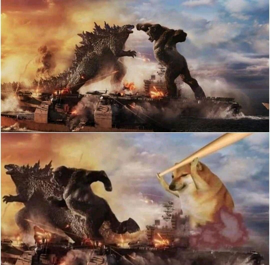 Sticker template meme kong godzilla doge cheems chien battle combat batte frappe fight shiba baseball monstre par risibot