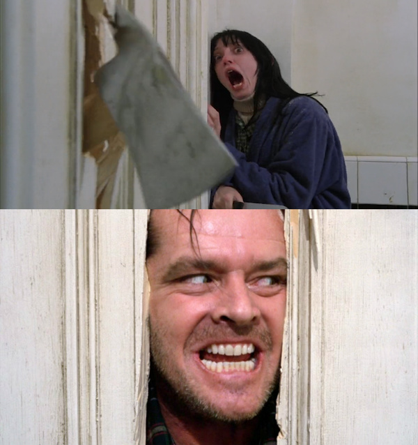 Sticker template meme jack torrance shining axe hache here s johnny heres johnny porte folie jack nicholson horreur film wendy kubrick par risibot