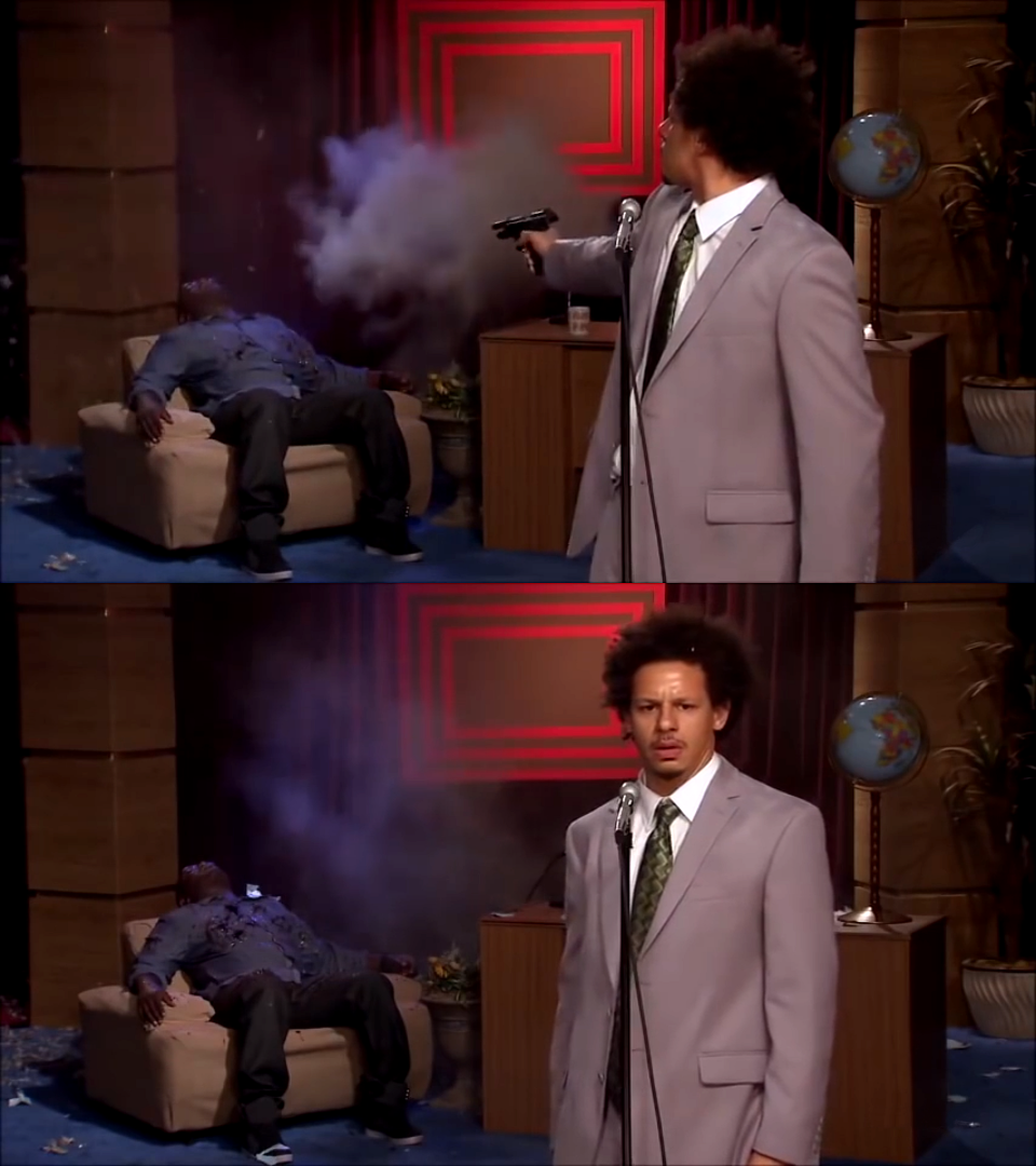 Sticker template meme how could they have done this eric andre pistolet tue son invite talk show choc meurtre horrible incredule show surprise reaction humour par risibot