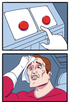 template meme sweat button two buttons boutons dilemme choix hesitation transpire stress decision difficile rouge super heros reaction