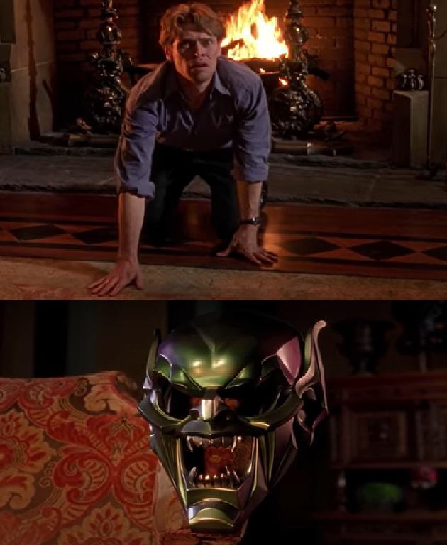 Sticker template meme green goblin bouffon vert spider man mask masque dialogue folie dedoublement willem dafoe norman osborn schizophrene conscience reaction par risibot