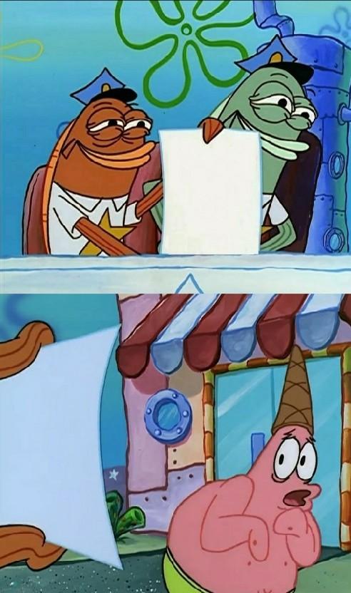 Sticker template meme patrick scared patrick etoile bobleponge police poisson peur effraye panique feuille blanc dessin anime flics spongebob par risibot