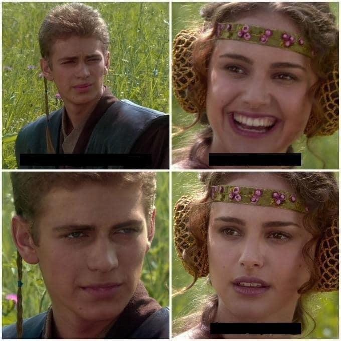 Sticker template meme anakin padme right padme couple star wars natalie portman hayden christensen tu es bien d accord inquiet sourire realisation texte quatre cases reaction par risibot