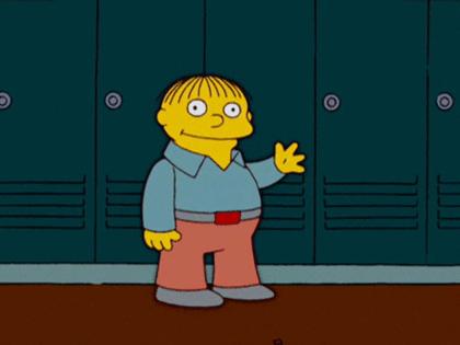 Sticker template meme ralph wiggum simpsons ralph salut main bonjour casiers ecole dessin anime debile naif idiot bonjour tout le monde par risibot