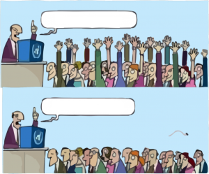 Sticker template meme who wants change changement onu foule vote levent la main discours politique pas moi tomates reforme refus orateur par risibot