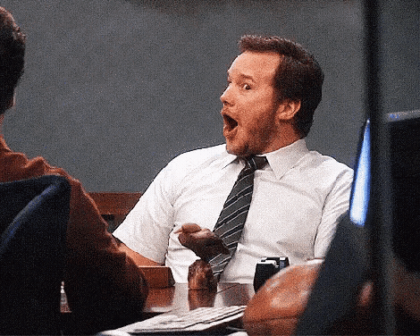 Sticker template meme andy dwyer chris pratt parks and rec excited gif animation excite enthousiaste surpris bureau joie cri content par risibot