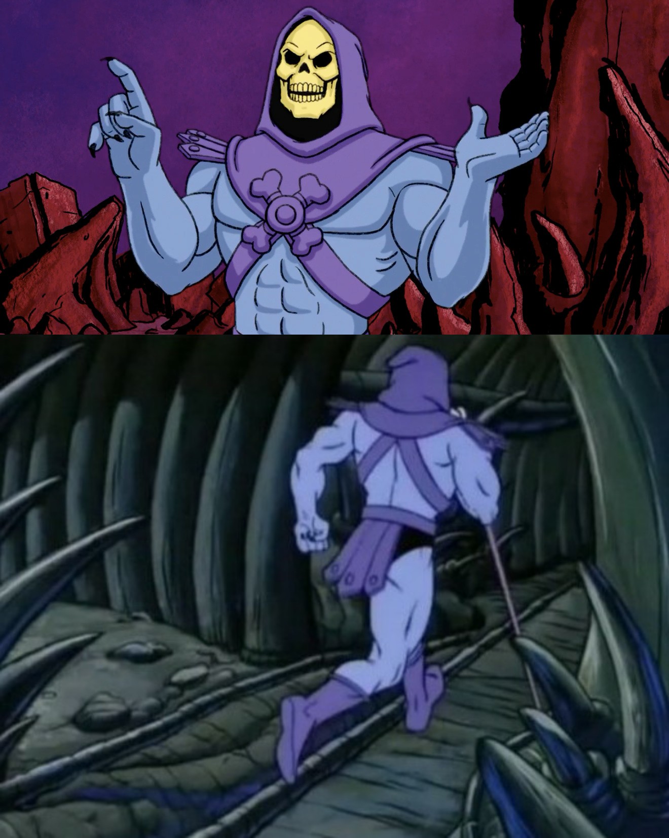 Sticker template meme skeletor he man maitres univers until we meet again au revoir fuite part dessin anime dramatique depart adieu cartoon reaction par risibot